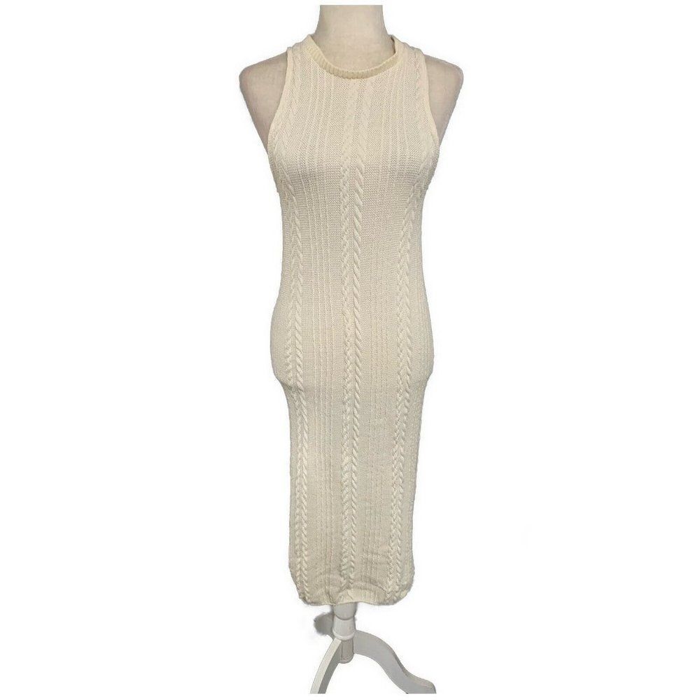 Zara Womens Solid Cream Ivory Knit Tank Midi Dress Small